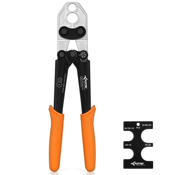 KF CPTEC 1/2'' & 3/4'' Combo PEX Crimping Tool for Copper Crimp Rings with Go/No-Go Gauge, Meets ASTM F1807 Standard, Durable Plumbing Tool