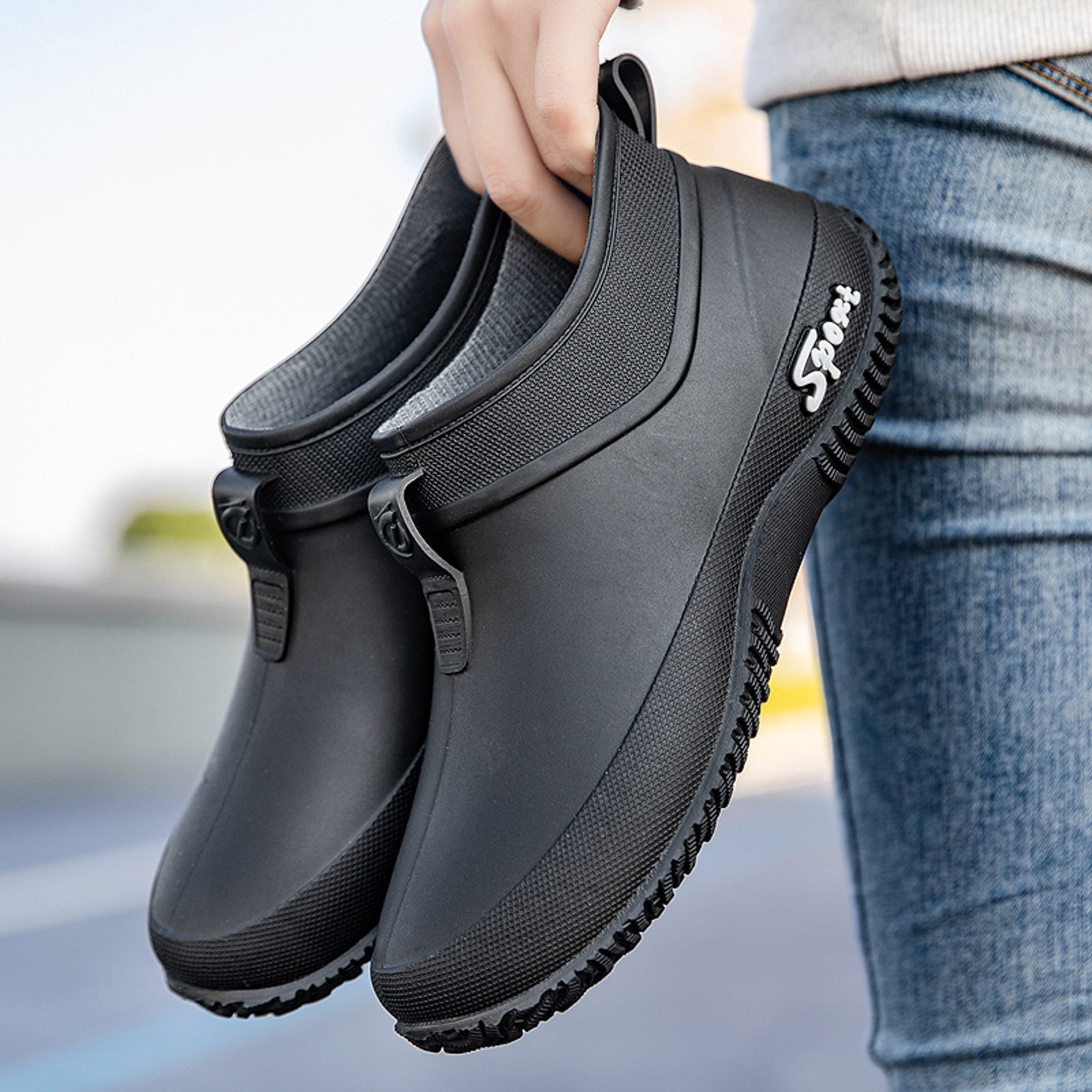 Chenyee Slip On Rubber Rain Boots for Women Non Slip Water-proof Garden Shoes Short Ankle Booties