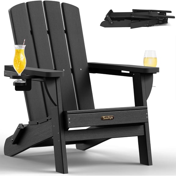 Folding  Chair   All-Weather Fire Pit Chairs  Plastic  Chairs with Cup Holder  Outdoor Lawn Chair for Patio Garden ()