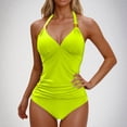 thumbnail image 1 of Traje de baño de 2 piezas para mujer, trajes de baño para mujer, traje de baño bikini liso sin mangas de moda para mujer, traje de baño con relleno y efecto push-up, ropa de playa para mujer, 1 of 4