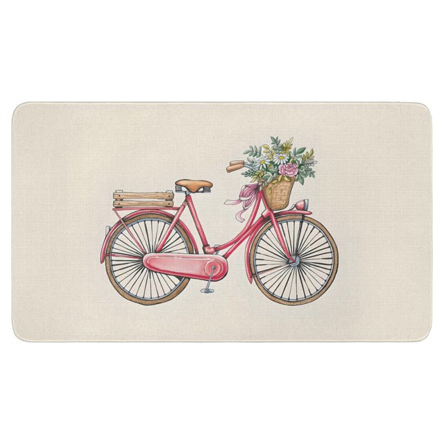 Spring Bicycle Flower Decorative Doormat A Charming Welcome to any Front Porch, Absorbent Doormat for Porch Laundry Entryway