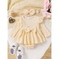 thumbnail image 2 of FOCUSNORM Newborn Baby Girl Spring Outfit Long Sleeve Crew Neck Bow A-line Romper Dress with Headband Infant Fall Clothes, 2 of 9