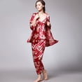thumbnail image 4 of Women's silk satin pajamas set 3 PCs floral silky PJ sets sleepwear Cami nightwear with robe and pant, 4 of 9