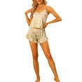 thumbnail image 2 of INSPIRAR CHIC Pijamas de Satén para Mujeres con Top de Camisón Floral y Pantalones Cortos con Volantes Conjuntos de Ropa de Dormir M Champagne, 2 of 5