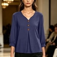 thumbnail image 6 of Edvintorg Womens Tops Trendy Long Sleeve V Neck Loose Casual Lightweight Pullover Top with Button Womens Clothing Navy XXL, 6 of 7