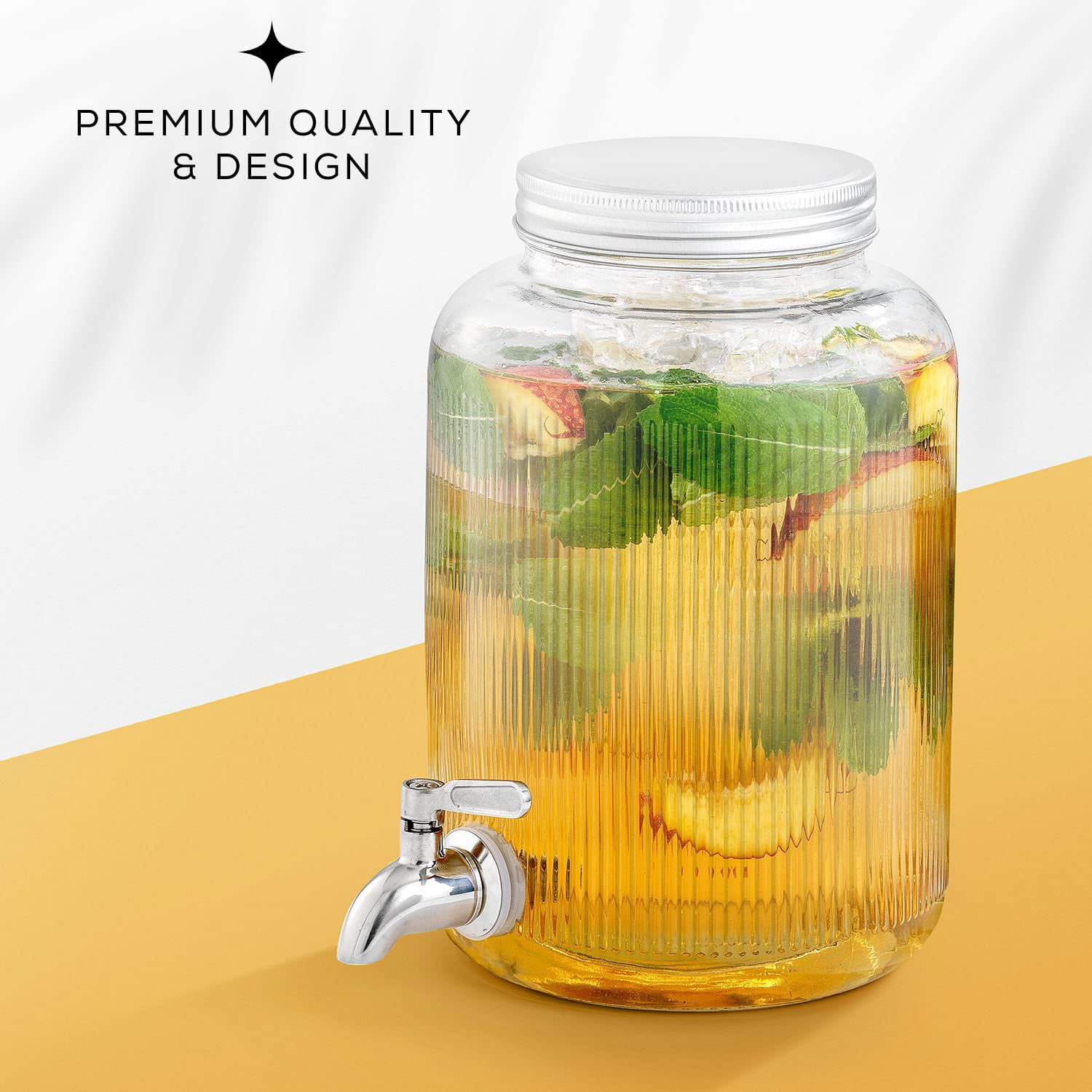 Hanaiette 2 Gallon Glass Beverage Dispenser with Stand, Fruit Infuser,304  Stainless Steel Spigot and Lid, Parties Drink Dispensers Jar Suitable to