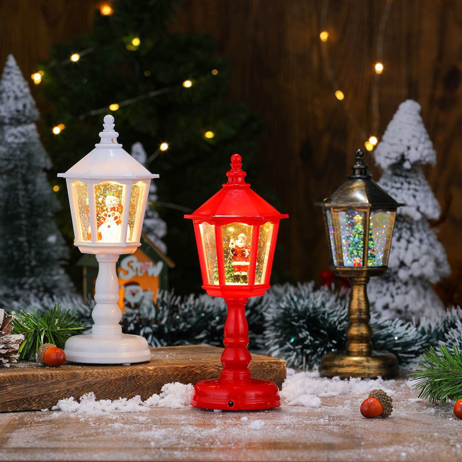 Christmas Lights Decorations, Snow Globe Tree Lighted Christmas Decorations Indoor for Home, LED Lamppost Tabletop Statue for Holiday Party Lamp