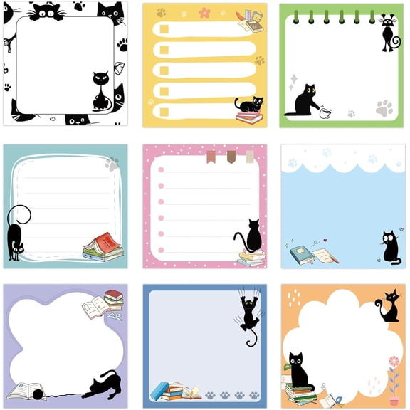 450 Sheet/9 Packs Cat Themed Sticky Notes, Cute Self-Adhesive Memo Notepads with Note Post Its - Ideal for Classroom Awards, Teacher Gifts & Office Supplies