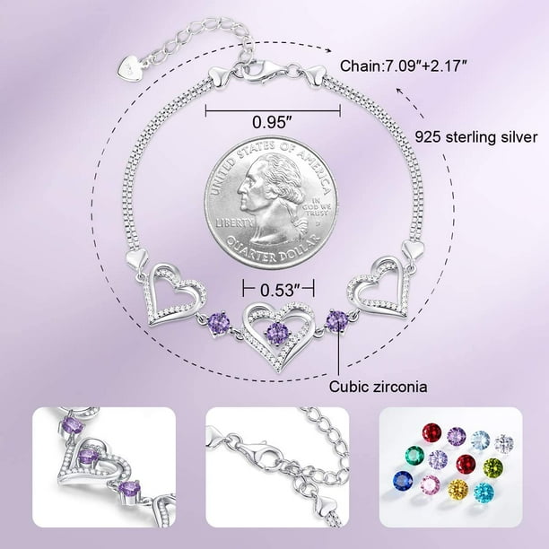 Forever Love Heart Birthstone Bracelet for Women 925 Sterling