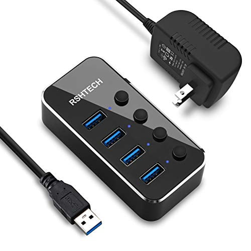 Aluminum 8 Port USB Extend Hub with 12V/4A Power Adapter USB 3.0 Port Splitter with Individual Switch Powered USB 3.0 Hub 