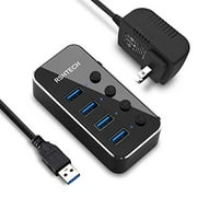 Powered USB 3.0 Hub, RSHTECH 4 Port USB Hub Splitter Portable Aluminum USB Data Hub Expander with Individual On/Off Switch and Universal 5V AC Adapter, 3.3ft USB 3.0 Cable(RSH-516)