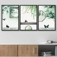thumbnail image 3 of wall26 - 3 Panel Framed Canvas Wall Art - Cats Playing in a Chinese Garden Watercolor Art - Giclee Print Gallery Wrap Modern Home Art Ready to Hang - 16"x24"x3 Black, 3 of 5