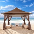 thumbnail image 3 of COBIZI 12'x12' Gazebo Tent Outdoor Pop up Gazebo Canopy Shelter with Mosquito Netting, Brown, 3 of 13