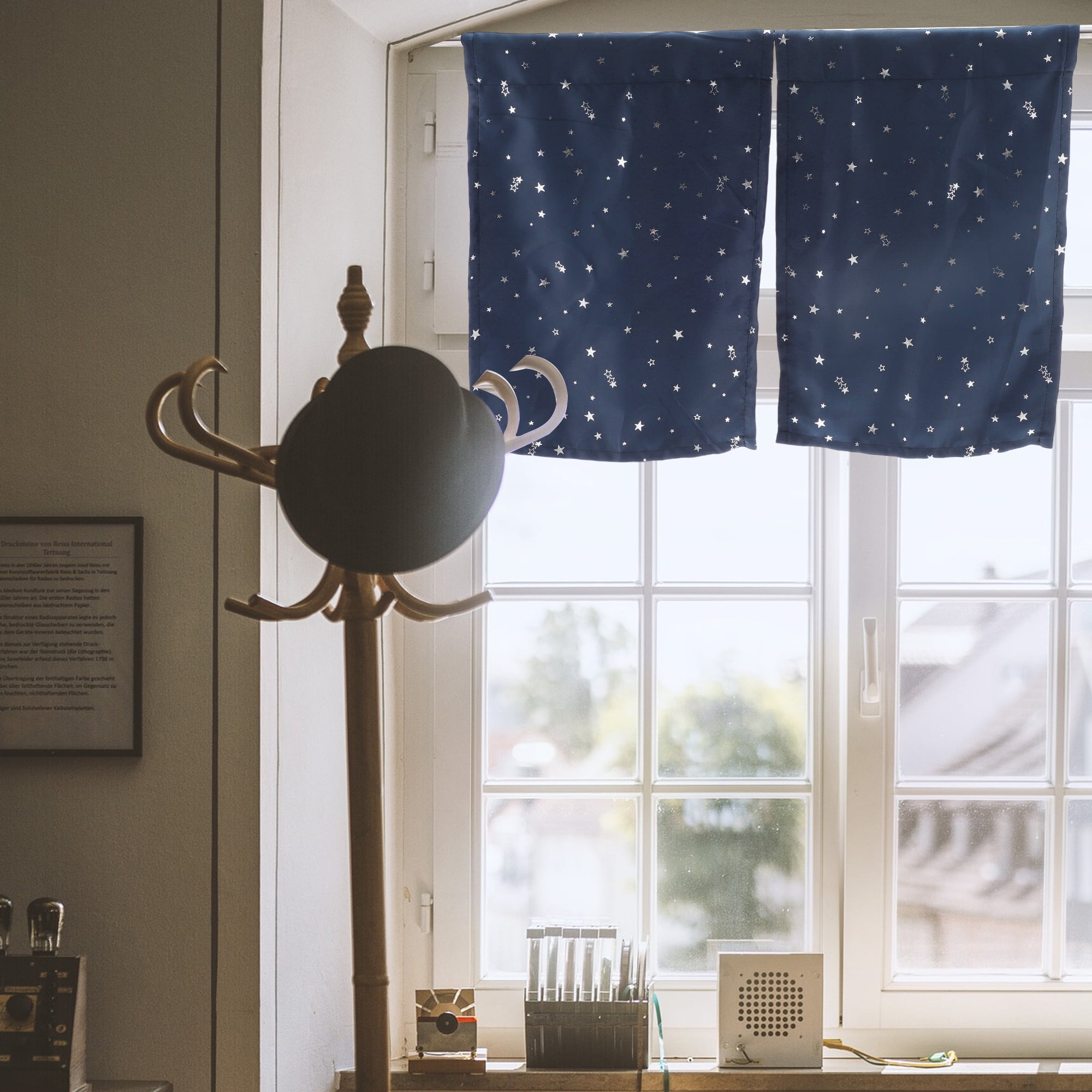 Unique Bargains 2pcs Blackout Short Window Curtains Navy Blue 23(in) WIDE