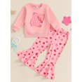 thumbnail image 2 of Suealasg Toddler Baby Girls Valentines Day Clothes 6M 1T 2T 3T 4T 5T Long Sleeve Letter Print Sweatshirt + Heart Flare Pants Set 2pcs Kids Casual Spring Outfits, 2 of 8