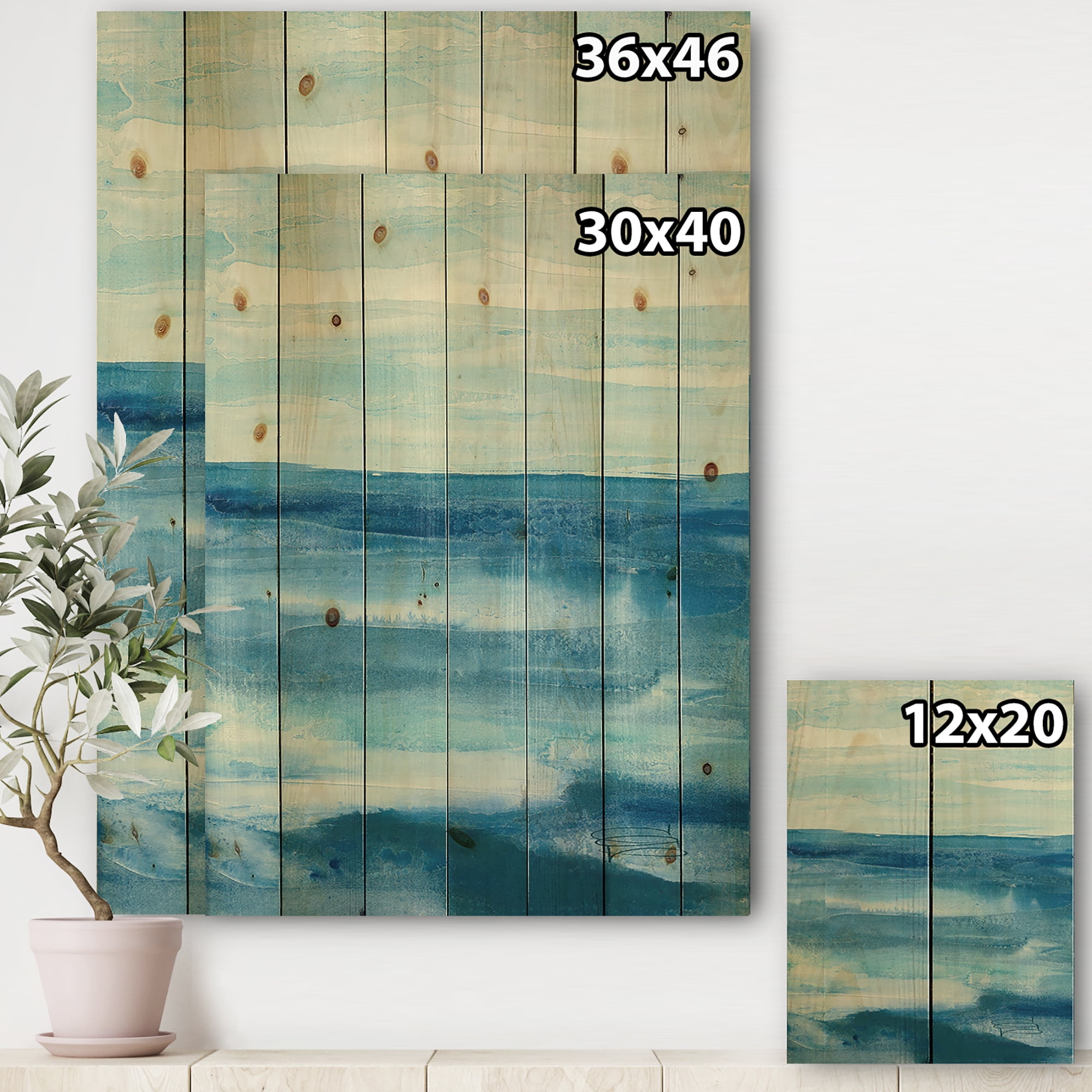 Designart 'Lost in Blue Panel' Nautical & Coastal Print on Natural Pine Wood