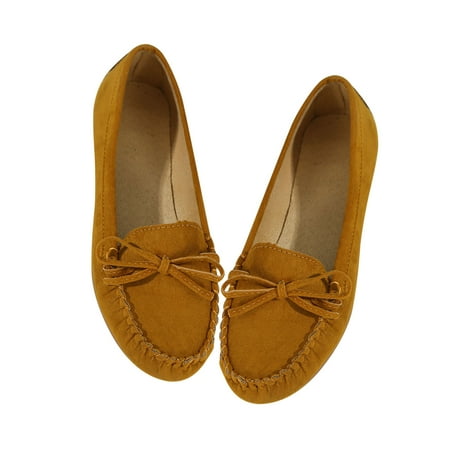 hopeusnice Clearance Women s Suede Loafers Bowknot Flats Slip On Driving Moccasins Comfortable Soft Sole Shoes Flats Walking Shoes Brown 37