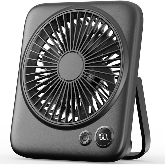 Portable Desk Fan 6.5 Inch Rechargeable Battery Operated 4 Speed Quiet Personal Fan with LED Display Black
