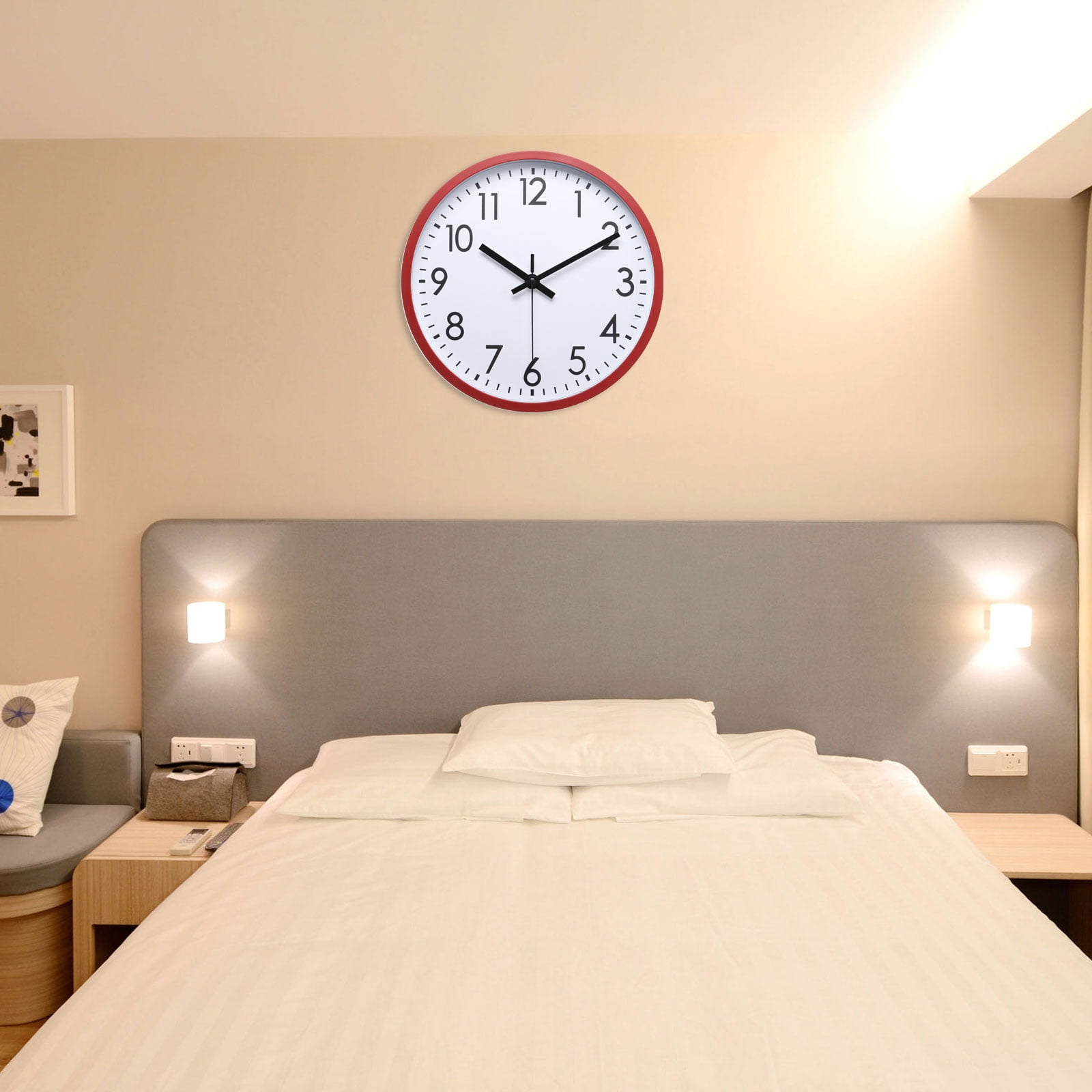 Uxcell 10 inch Wall Clock 3D Number Quartz Battery Operated Silent Non-Ticking Round Wall Clocks Red