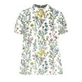 thumbnail image 5 of Summer Linen Tops for Women Floral Printed Loose Fit Casual T Shirts with Collar Plus Size Beach Outfits S-5XL (M, White), 5 of 5
