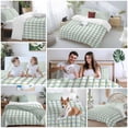 thumbnail image 6 of Turquoise Green Plaid Bedding 3 Piece Duvet Cover Set California King, Abstract Minimalistic Geometric Grid Soft Microfiber Comforter Cover with Zipper Closure & Pillowcases, Quilt Cover, 6 of 9