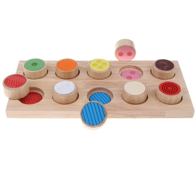 Wooden Montessori Feeling Match Game Toy w/ Colorful Cylinders for