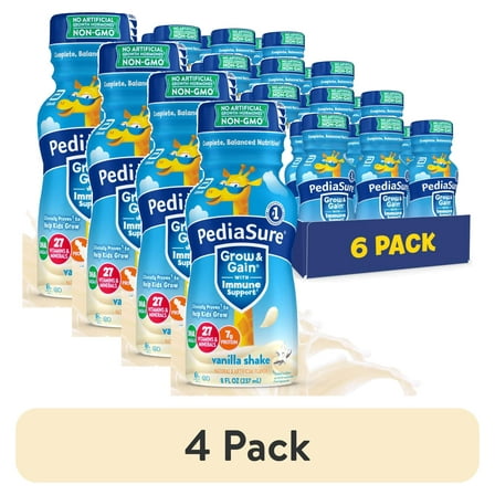 (4 pack) PediaSure Grow & Gain with Immune Support, 7g Protein, Vanilla, 8-fl-oz Bottle, Pack of 6