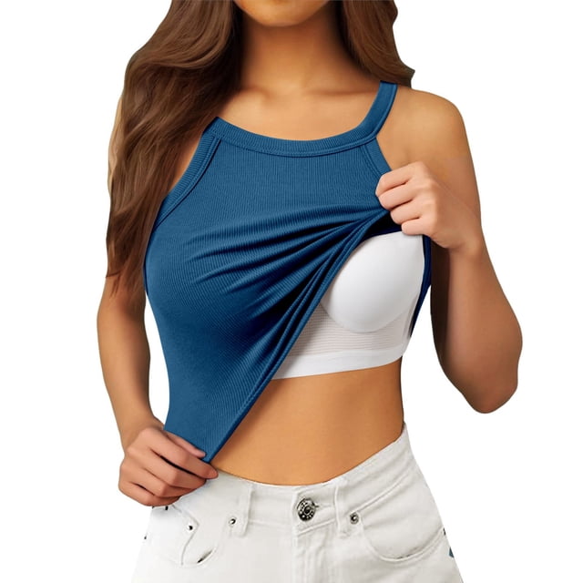 Hauts de Mode pour Femmes Camisole Sans Manches avec Soutien-Gorge Intégré Doux Extensible Confortable pour le Quotidien Décontracté et les Festivals
