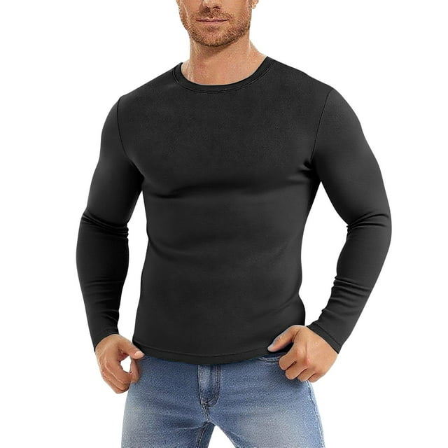 asjyhkr Chandails de Dessous pour Hommes Col Rond Manches Longues en Maille Respirante Chandail Uni Extensible Décontracté Plein Air Randonnée Gym Hauts