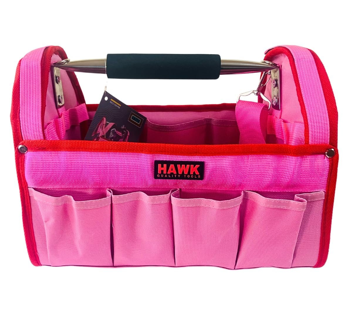 RAVEN 12.5" Pink Tool Carry-All Tool Bag  Premium Canvas with Multi-Pockets  Metal Handle & Rubber Feet  12.5" x 9.5" x 8"  Best for Tools, Crafts & Supplies