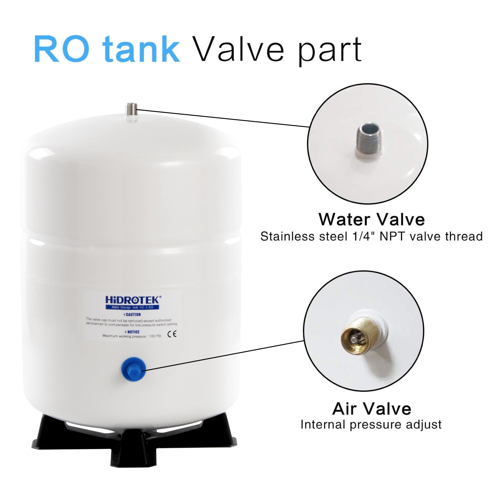 HIDROTEK  2.8 Gallon RO Water Storage Tank for Reverse Osmosis Water Filtration Systems -NSF Certificated-1/4"