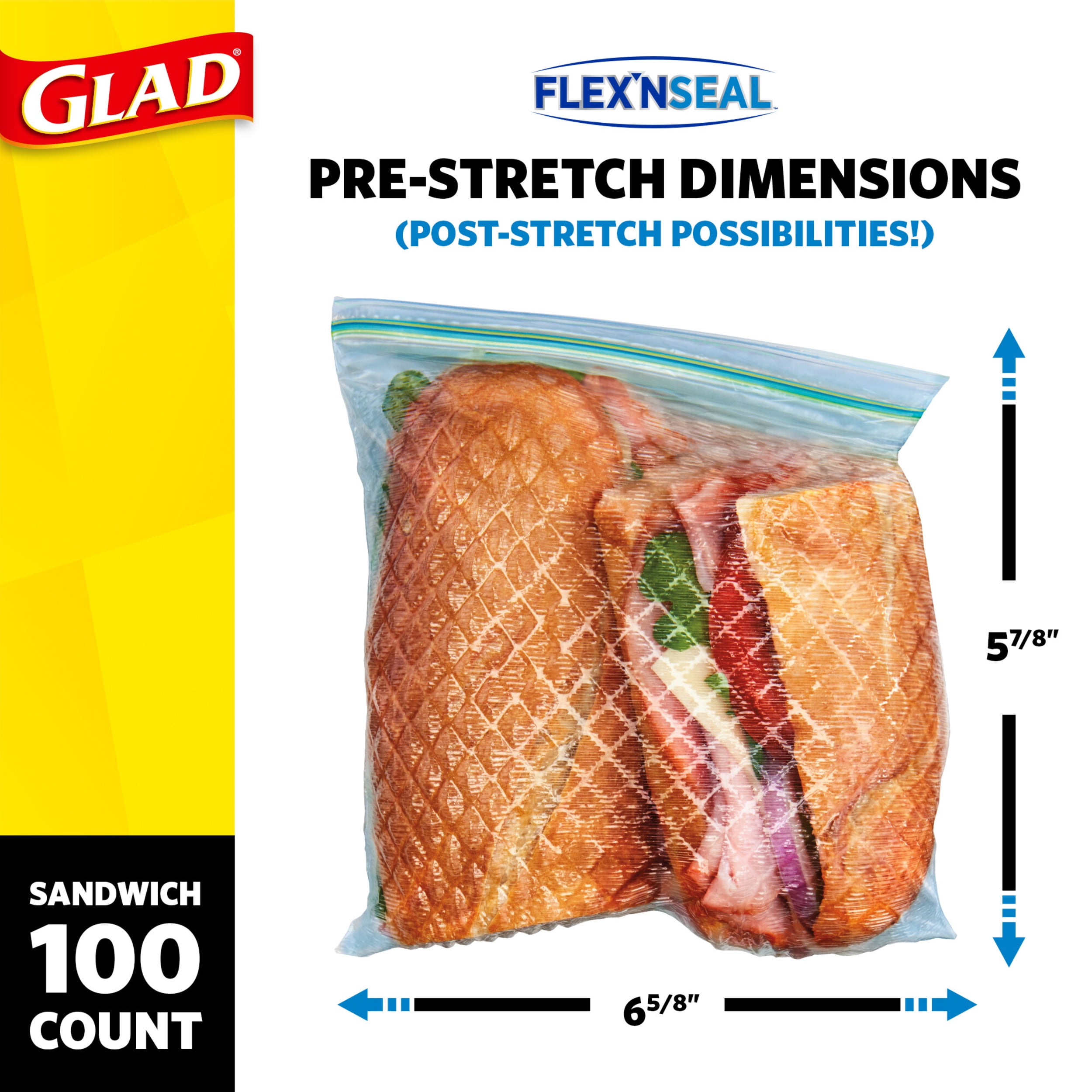 Glad FLEXN SEAL Sandwich Food Storage Plastic Bags, 100 ct - Fry's Food  Stores
