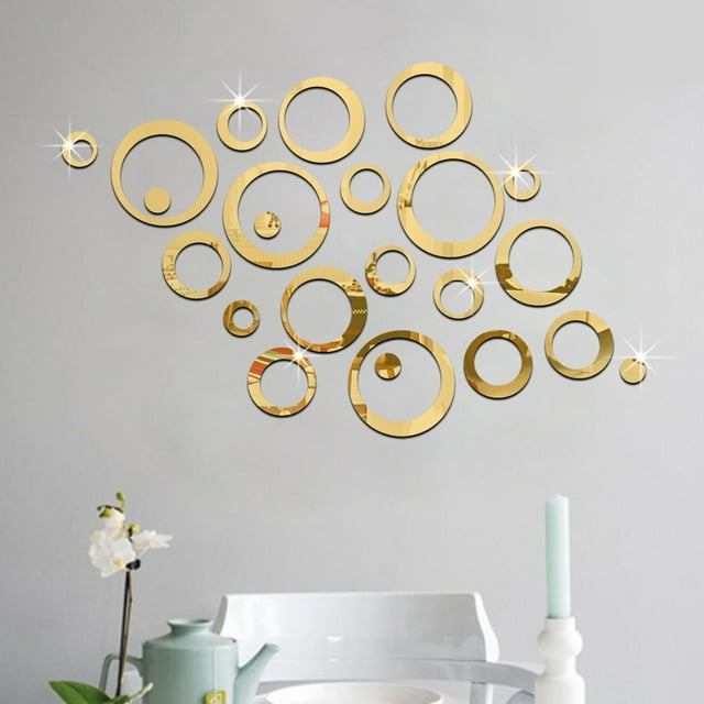Xihbxyly Pegatinas de Espejo de Círculos 3D, Elegantes Pegatinas Diy, Diseño Acrílico Moderno, Decoración para El Hogar, Sala de Estar, Dormitorio, Extraíbles y de Fácil Aplicación, Juego de 23 Pieza