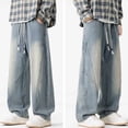 thumbnail image 4 of FRSASU Men's Winter Jeans Wide Leg Straight Denim Banana Pants Fleece Lined Trendy Winter Bending Big Loose Blue, 4 of 7