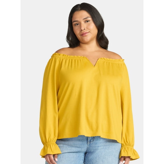 Terra & Sky Women's Plus Off the Shoulder Top with Long Sleeves, Sizes 0X-5X