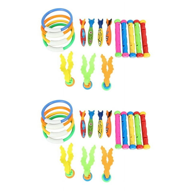 Juguetes de Buceo Juguete de Piscina Sumergible Bajo El Agua, Anillos Y Palos de Buceo, Torpedos, Césped Acuático, Regalo de Entrenamiento de Buceo para Niños (Paquete de 32)