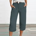 thumbnail image 2 of Jxximdong Capris Pants for Women, Lightweight Linen 3/4 Muslin Trousers with Pockets Causal Loose Elastic Comfortable Pants, Bronze Women's Cropped Pants, 2 of 5