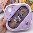 thumbnail image 1 of Sanrio Plastic Lunch Box Bring Cutlery Cartoon Kuromi Cinnamoroll Kitty Pompompurin Divided Bento Box Microwaveable Gift, 1 of 5