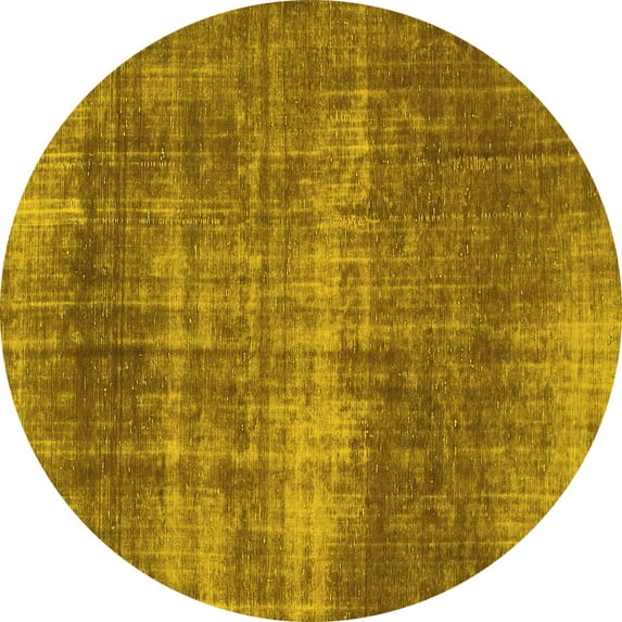 Ahgly Company Machine Washable Indoor Round Abstract Yellow Modern Area Rugs, 4' Round