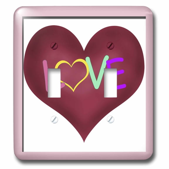 3dRose, Big heart with love in bright colors in a light pink frame, double toggle switch