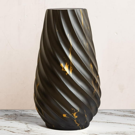 10 Inch Ribbed Ceramic Vase, Boho Modern