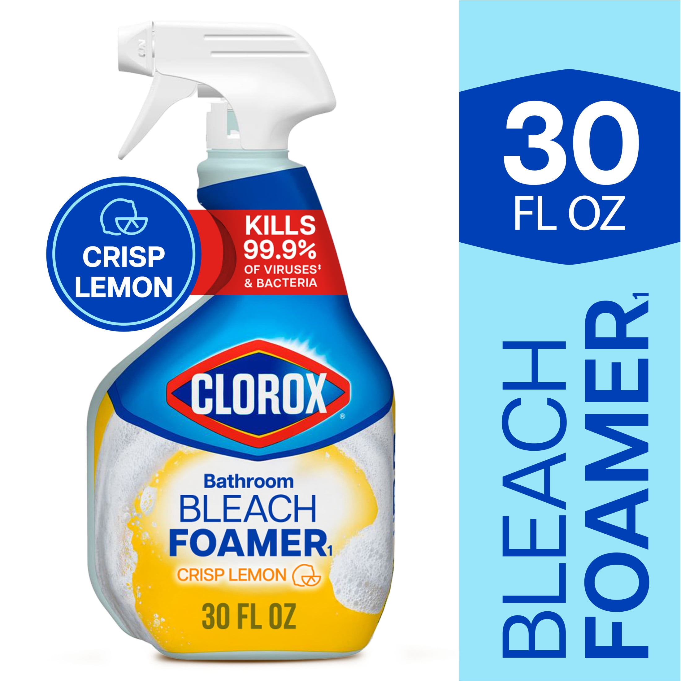 (2 pack) Clorox Bleach Foamer Bathroom and Shower Cleaner Spray, Crisp Lemon, 30 fl oz