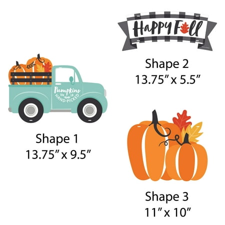 Big Dot of Happiness Happy Fall Truck - Hanging Porch Harvest Pumpkin Party Outdoor Decorations - Front Door Decor - 3 Piece Sign