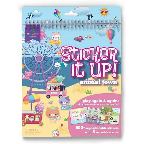 Craft-tastic Sticker It Up!  Reusable Sticker Book for Kids  650  Repositionable Stickers Create Designs on 8 Scene Pages for Hours of Mess-Free, Screen-Free Fun