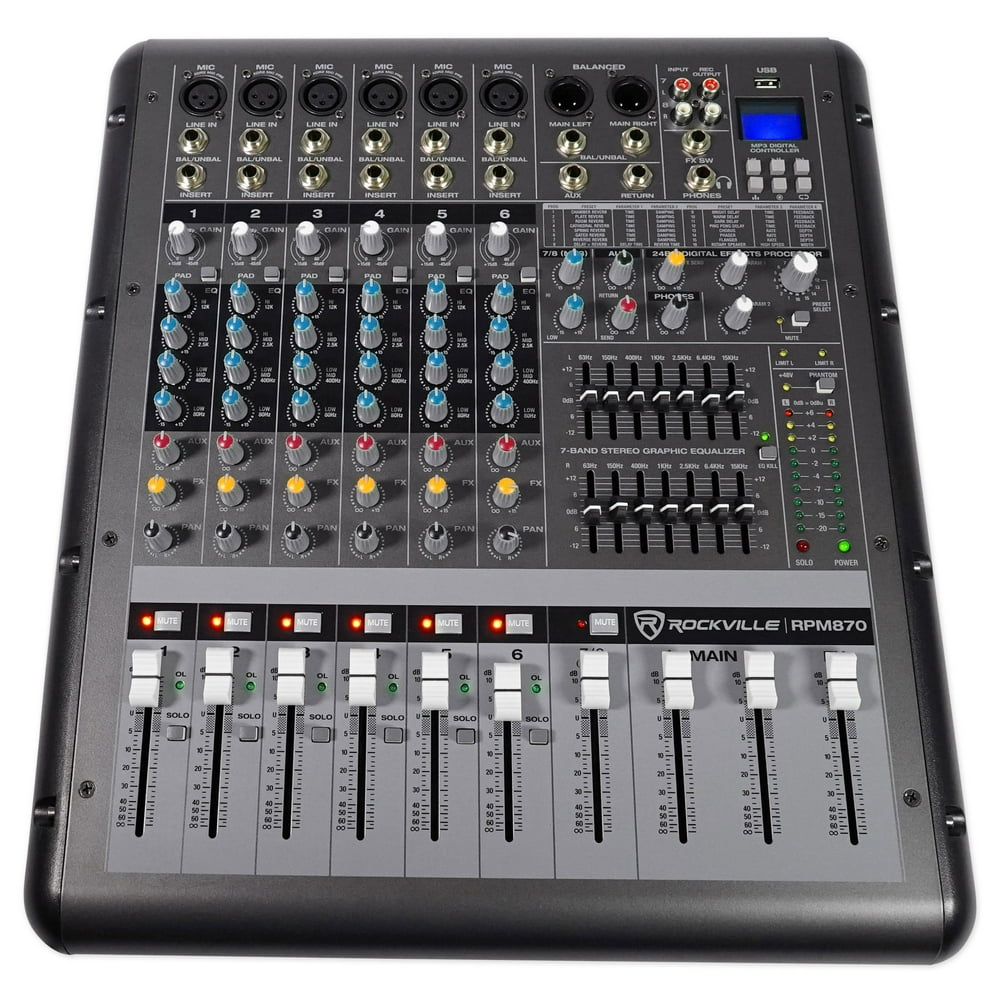 Rockville RPM870 8Channel 6000w Powered Mixer, USB, Effects For Church
