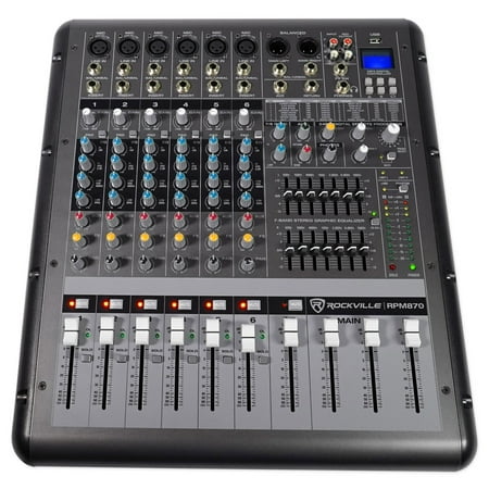8 Channel 400w Powered Mixer - Rockville RPM870 8-Channel 6000w Powered Mixer, USB, Effects For Church/School