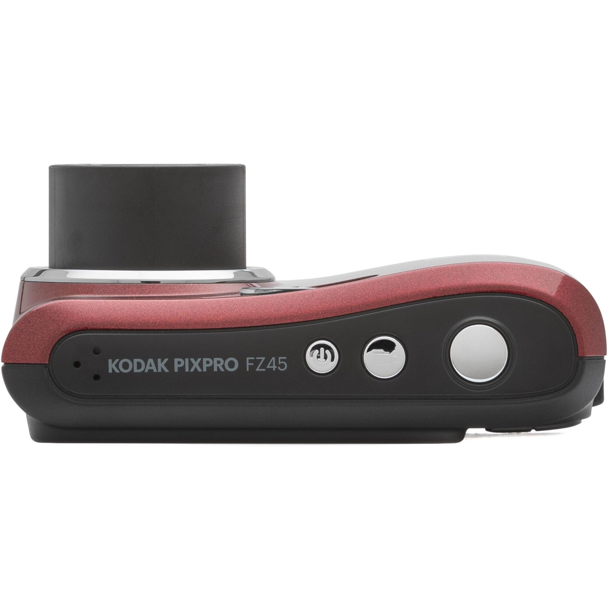 Kodak PIXPRO FZ45 16MP Digital Camera 4X Optical Zoom 27mm Wide Angle 1080P Full HD Video 2.7" LCD Camera Red + 64GB Card and Reader + Case + Memory Wallet + Tripod + Cleaning Bundle