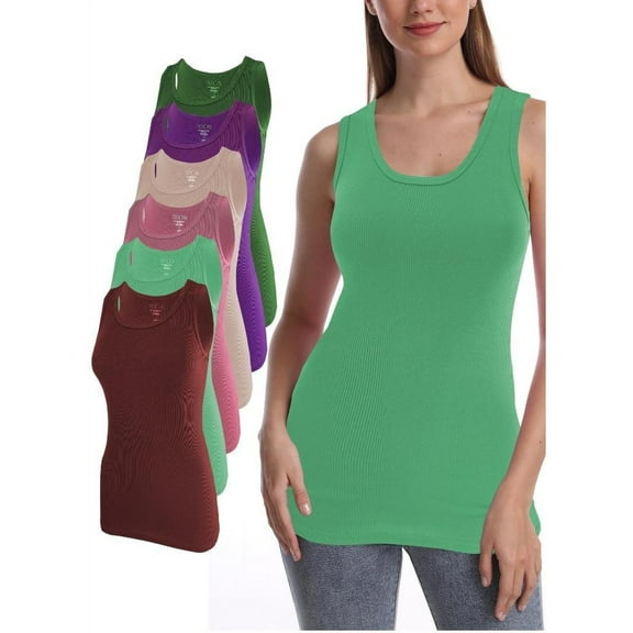 SUMONA Women Tank Tops Colorful Ribbed Rib A-Shirts Basic Sleeveless Tank