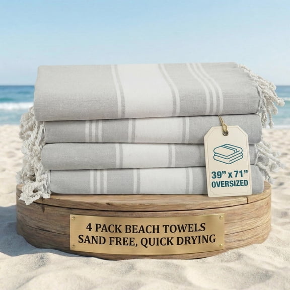 Casa Platino Sand Free Beach Towels 4 Pack – Lightweight, Quick Dry, Ideal for Summer Fun and Pool Days – Grey