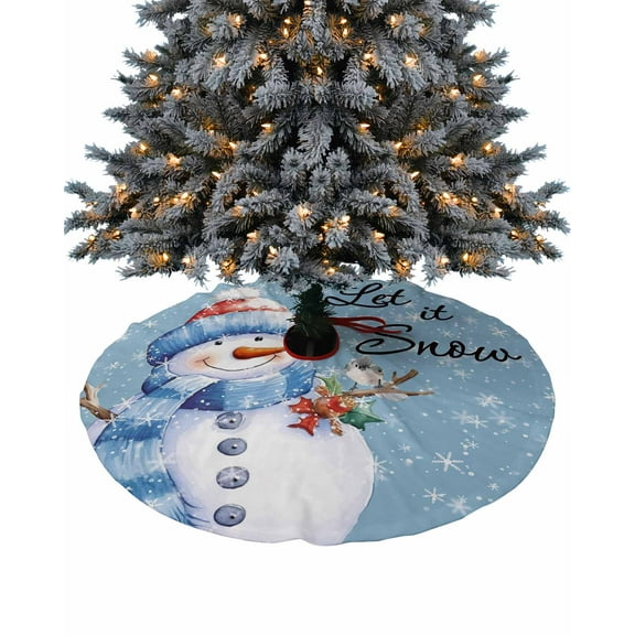 Christmas Snowman Christmas Tree Skirt 48 Inches Large Christmas Skirt Tree, Xmas Tree Winter Snowflake Blue Tree Skirt Christmas Decorations for Fireplace Party Holidays Indoor Outdoor